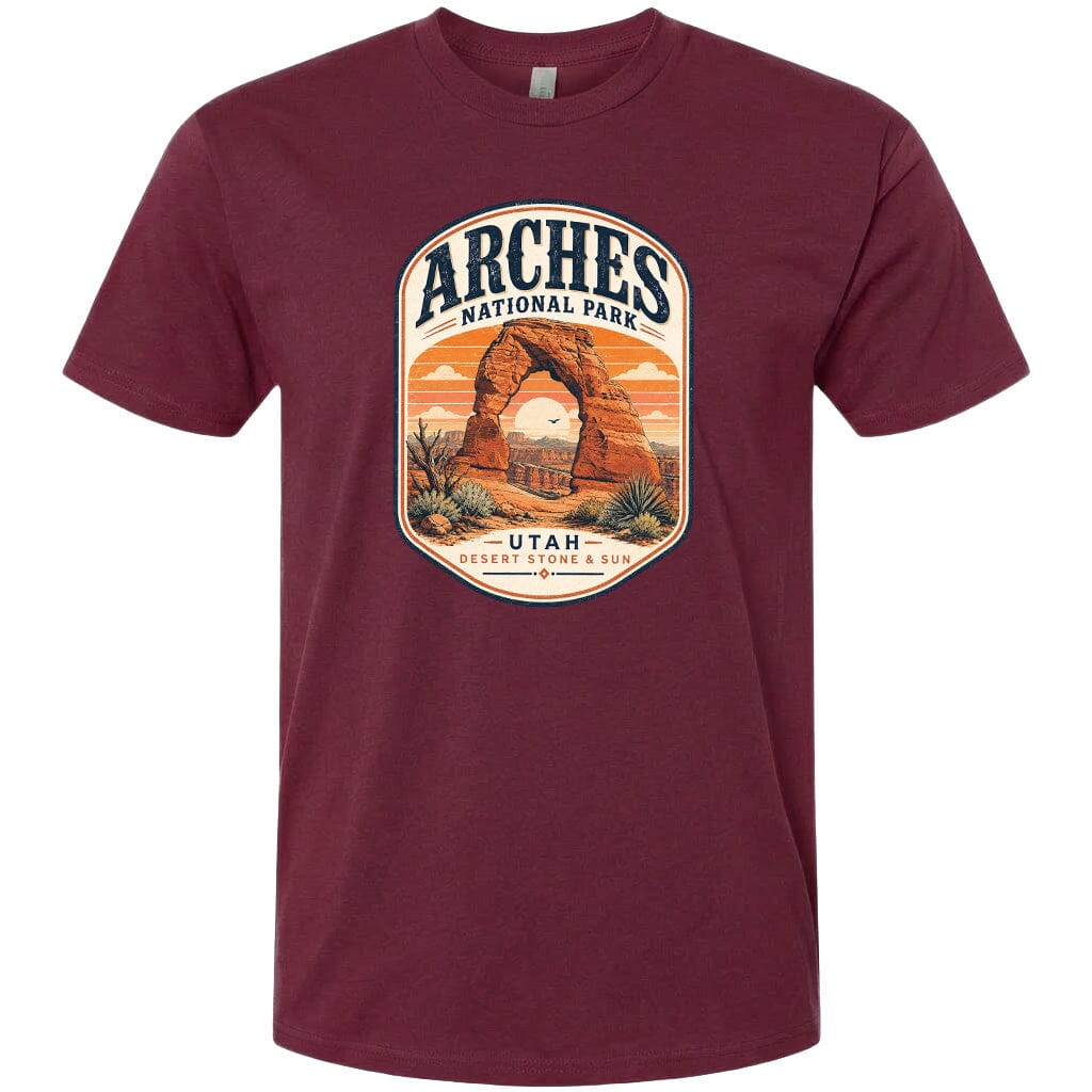 ADULT Arches National Park Badge Chest Logo T Shirt | Hoodie | Long Sleeve | Sweatshirt | Crew Neck | Tank Top 1 Fiesta Doodle waterproof vinyl sticker. dishwasher safe outdoor sticker.