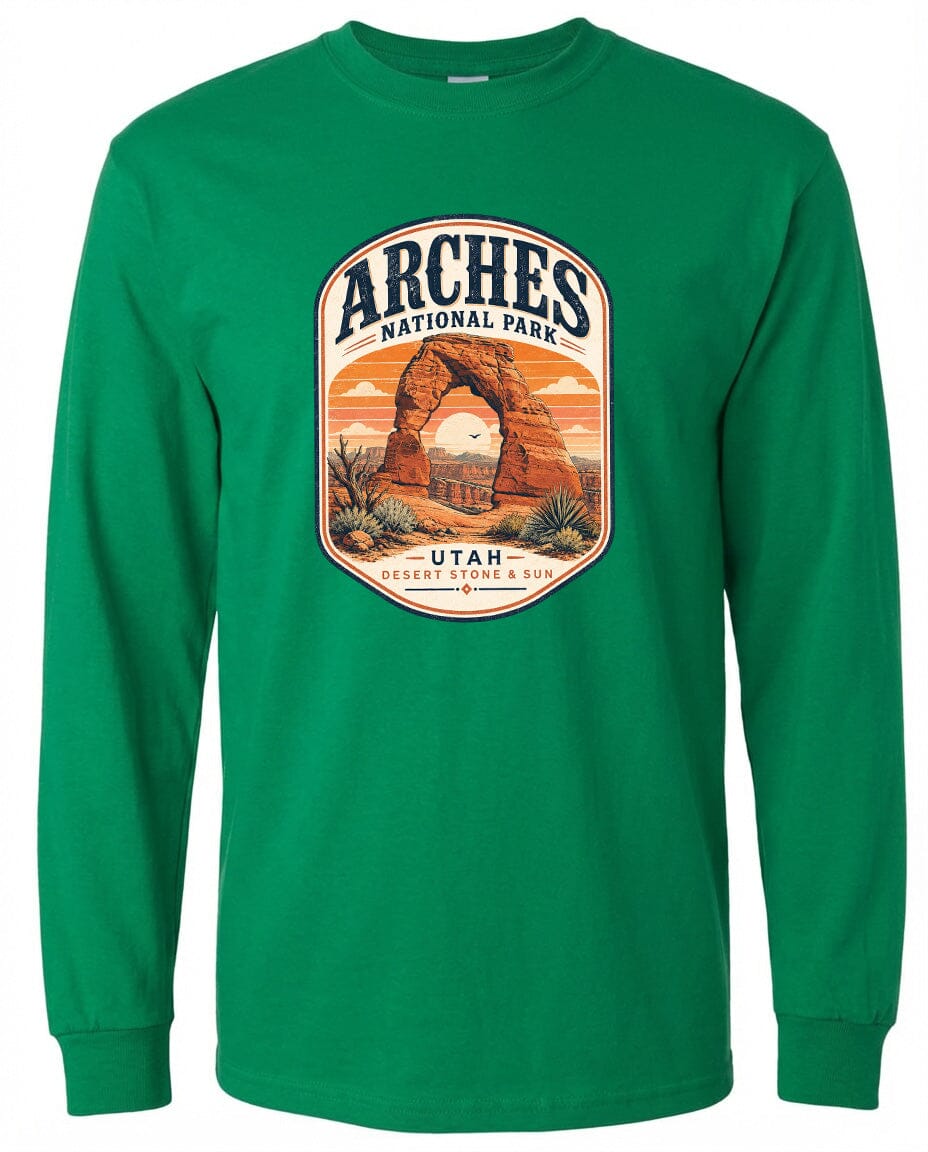 ADULT Arches National Park Badge Chest Logo T Shirt | Hoodie | Long Sleeve | Sweatshirt | Crew Neck | Tank Top 1 Fiesta Doodle waterproof vinyl sticker. dishwasher safe outdoor sticker.