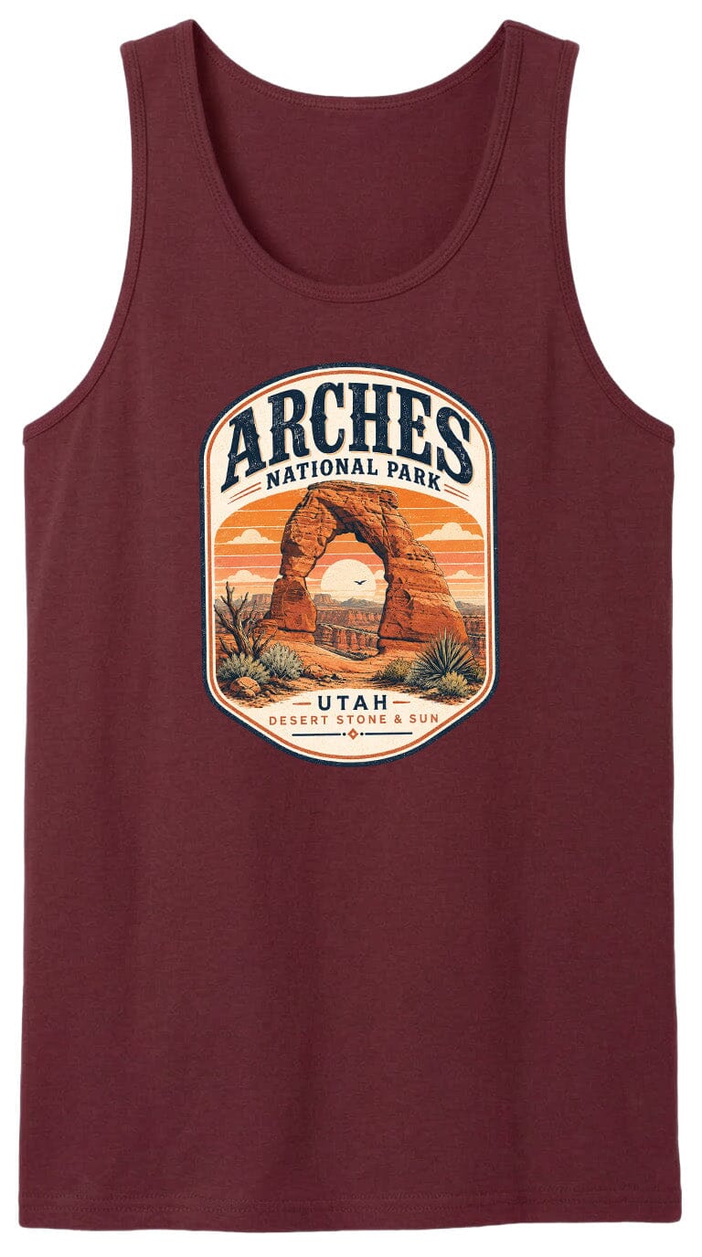 ADULT Arches National Park Badge Chest Logo T Shirt | Hoodie | Long Sleeve | Sweatshirt | Crew Neck | Tank Top 1 Fiesta Doodle waterproof vinyl sticker. dishwasher safe outdoor sticker.