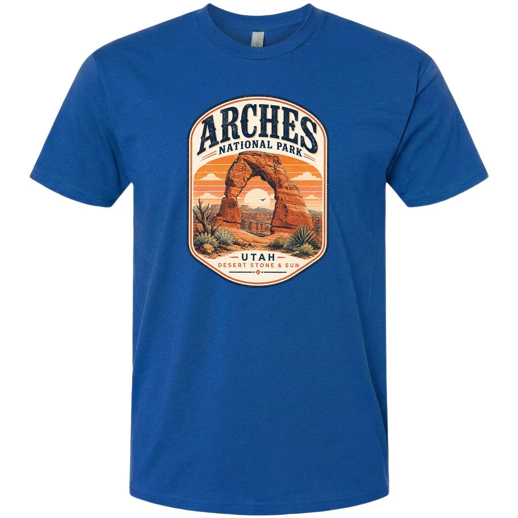 ADULT Arches National Park Badge Chest Logo T Shirt | Hoodie | Long Sleeve | Sweatshirt | Crew Neck | Tank Top 1 Fiesta Doodle waterproof vinyl sticker. dishwasher safe outdoor sticker.