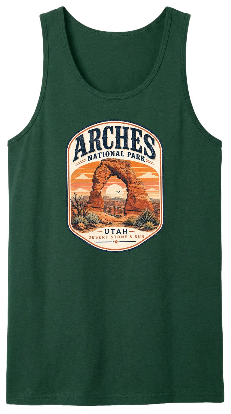 ADULT Arches National Park Badge Chest Logo T Shirt | Hoodie | Long Sleeve | Sweatshirt | Crew Neck | Tank Top 1 Fiesta Doodle waterproof vinyl sticker. dishwasher safe outdoor sticker.
