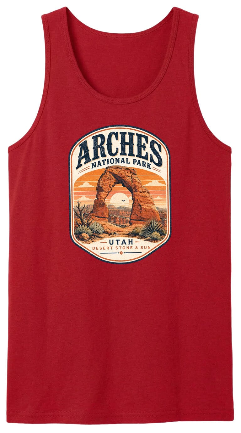 ADULT Arches National Park Badge Chest Logo T Shirt | Hoodie | Long Sleeve | Sweatshirt | Crew Neck | Tank Top 1 Fiesta Doodle waterproof vinyl sticker. dishwasher safe outdoor sticker.