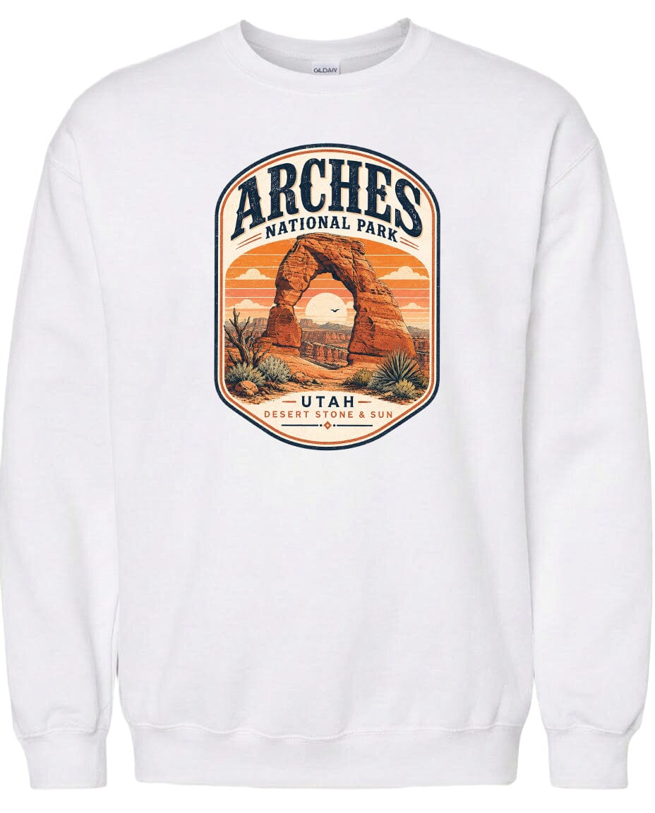 ADULT Arches National Park Badge Chest Logo T Shirt | Hoodie | Long Sleeve | Sweatshirt | Crew Neck | Tank Top 1 Fiesta Doodle waterproof vinyl sticker. dishwasher safe outdoor sticker.