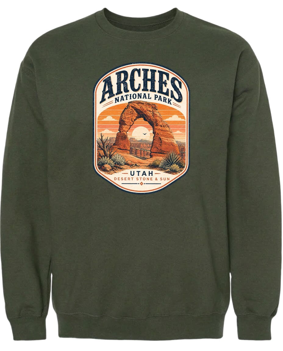 ADULT Arches National Park Badge Chest Logo T Shirt | Hoodie | Long Sleeve | Sweatshirt | Crew Neck | Tank Top 1 Fiesta Doodle waterproof vinyl sticker. dishwasher safe outdoor sticker.