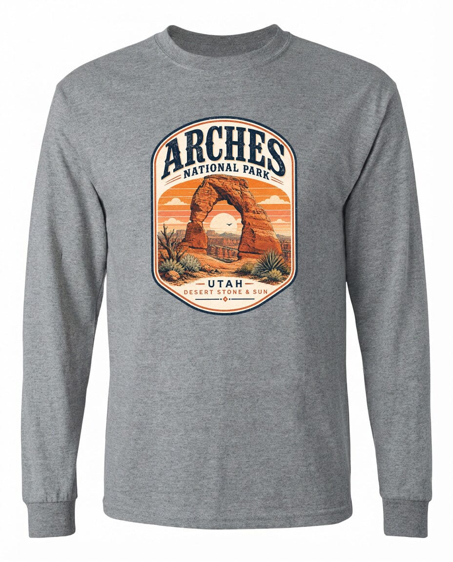 ADULT Arches National Park Badge Chest Logo T Shirt | Hoodie | Long Sleeve | Sweatshirt | Crew Neck | Tank Top 1 Fiesta Doodle waterproof vinyl sticker. dishwasher safe outdoor sticker.