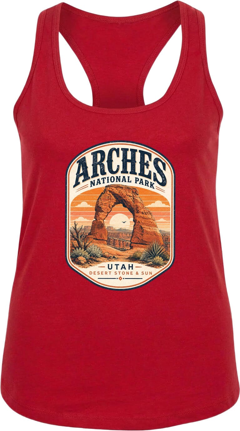 ADULT Arches National Park Badge Chest Logo T Shirt | Hoodie | Long Sleeve | Sweatshirt | Crew Neck | Tank Top 1 Fiesta Doodle waterproof vinyl sticker. dishwasher safe outdoor sticker.