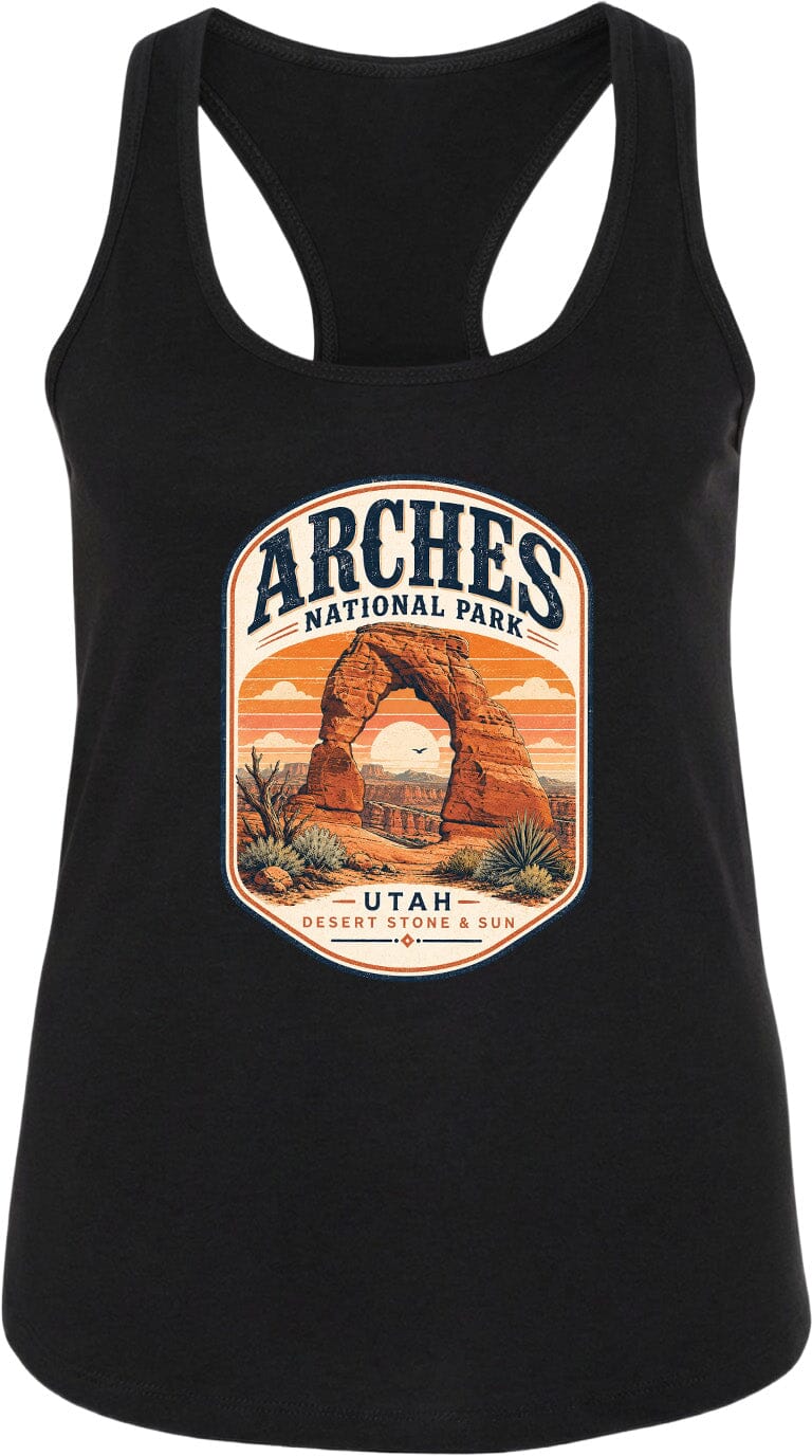 ADULT Arches National Park Badge Chest Logo T Shirt | Hoodie | Long Sleeve | Sweatshirt | Crew Neck | Tank Top 1 Fiesta Doodle waterproof vinyl sticker. dishwasher safe outdoor sticker.