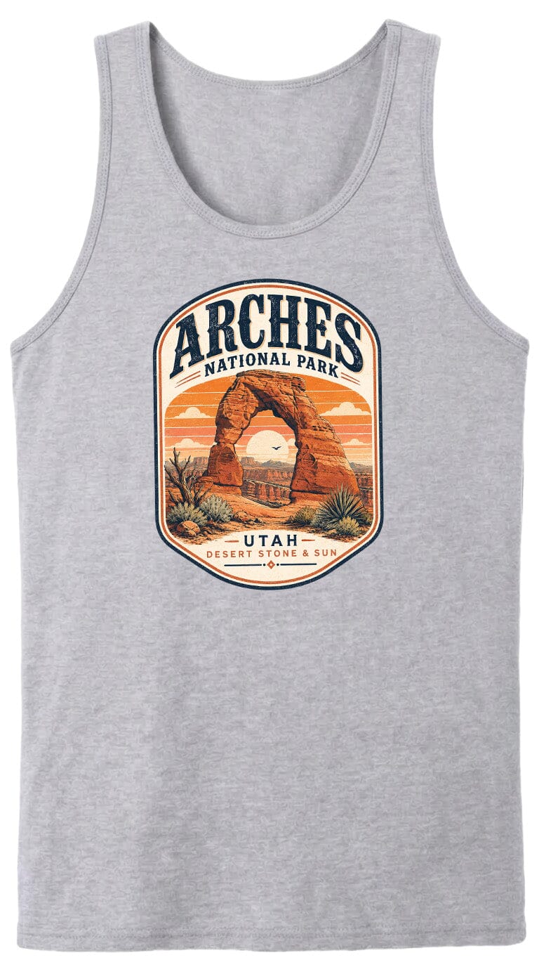 ADULT Arches National Park Badge Chest Logo T Shirt | Hoodie | Long Sleeve | Sweatshirt | Crew Neck | Tank Top 1 Fiesta Doodle waterproof vinyl sticker. dishwasher safe outdoor sticker.