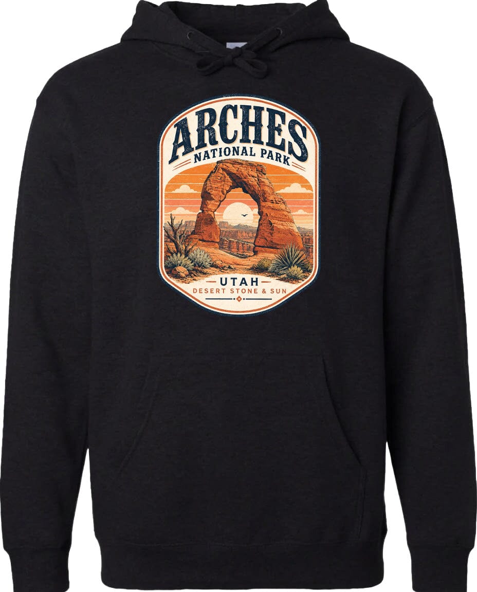 ADULT Arches National Park Badge Chest Logo T Shirt | Hoodie | Long Sleeve | Sweatshirt | Crew Neck | Tank Top 1 Fiesta Doodle waterproof vinyl sticker. dishwasher safe outdoor sticker.