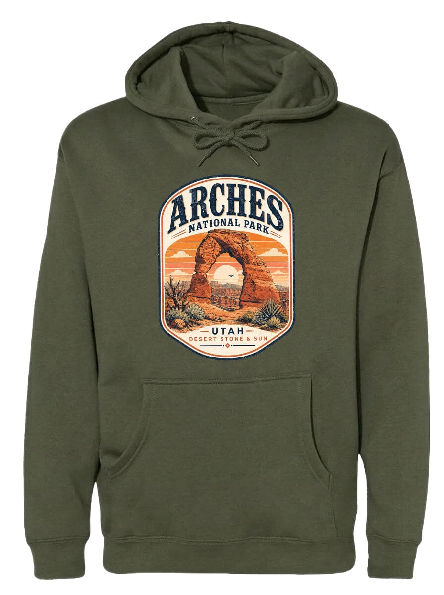ADULT Arches National Park Badge Chest Logo T Shirt | Hoodie | Long Sleeve | Sweatshirt | Crew Neck | Tank Top 1 Fiesta Doodle waterproof vinyl sticker. dishwasher safe outdoor sticker.