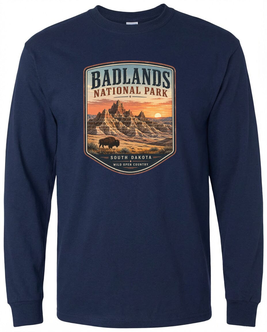 ADULT Badlands National Park Badge Chest Logo T Shirt | Hoodie | Long Sleeve | Sweatshirt | Crew Neck | Tank Top 1 Fiesta Doodle waterproof vinyl sticker. dishwasher safe outdoor sticker.