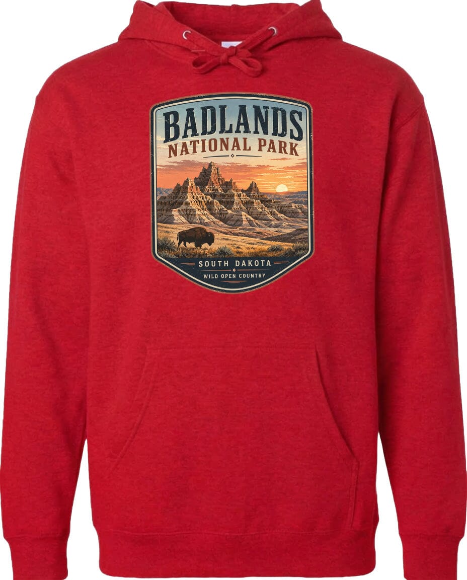 ADULT Badlands National Park Badge Chest Logo T Shirt | Hoodie | Long Sleeve | Sweatshirt | Crew Neck | Tank Top 1 Fiesta Doodle waterproof vinyl sticker. dishwasher safe outdoor sticker.