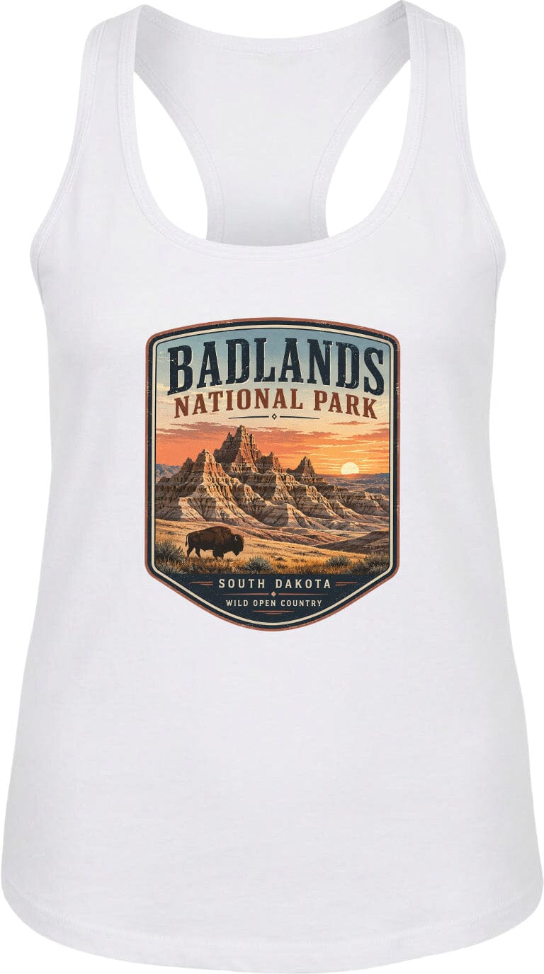 ADULT Badlands National Park Badge Chest Logo T Shirt | Hoodie | Long Sleeve | Sweatshirt | Crew Neck | Tank Top 1 Fiesta Doodle waterproof vinyl sticker. dishwasher safe outdoor sticker.