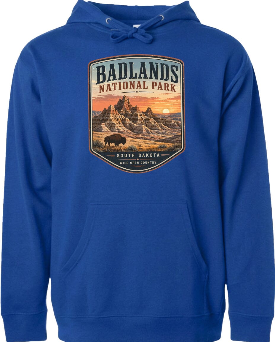 ADULT Badlands National Park Badge Chest Logo T Shirt | Hoodie | Long Sleeve | Sweatshirt | Crew Neck | Tank Top 1 Fiesta Doodle waterproof vinyl sticker. dishwasher safe outdoor sticker.