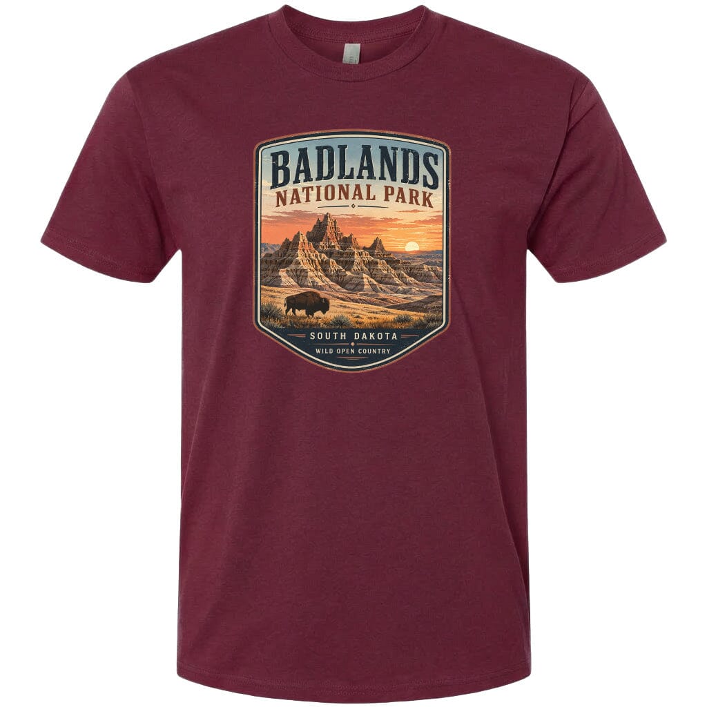 ADULT Badlands National Park Badge Chest Logo T Shirt | Hoodie | Long Sleeve | Sweatshirt | Crew Neck | Tank Top 1 Fiesta Doodle waterproof vinyl sticker. dishwasher safe outdoor sticker.