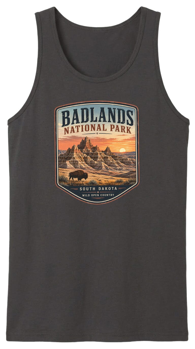 ADULT Badlands National Park Badge Chest Logo T Shirt | Hoodie | Long Sleeve | Sweatshirt | Crew Neck | Tank Top 1 Fiesta Doodle waterproof vinyl sticker. dishwasher safe outdoor sticker.
