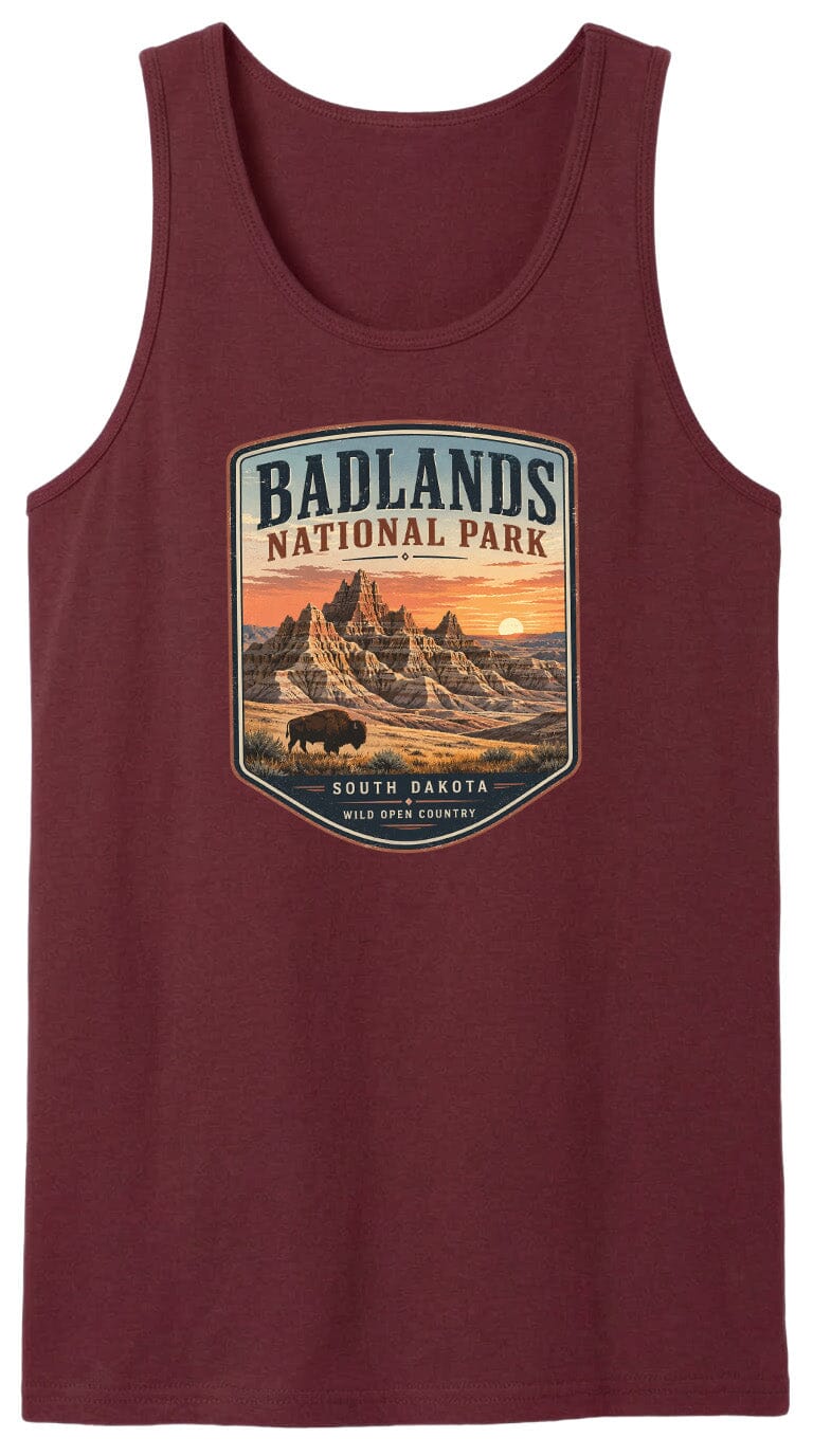 ADULT Badlands National Park Badge Chest Logo T Shirt | Hoodie | Long Sleeve | Sweatshirt | Crew Neck | Tank Top 1 Fiesta Doodle waterproof vinyl sticker. dishwasher safe outdoor sticker.