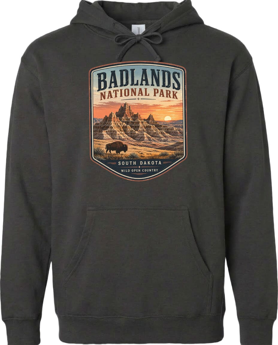 ADULT Badlands National Park Badge Chest Logo T Shirt | Hoodie | Long Sleeve | Sweatshirt | Crew Neck | Tank Top 1 Fiesta Doodle waterproof vinyl sticker. dishwasher safe outdoor sticker.