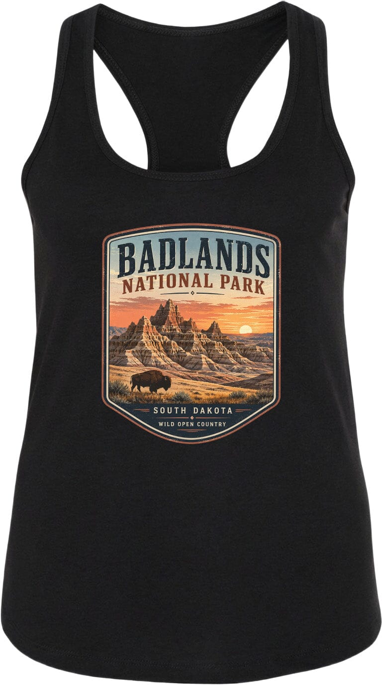 ADULT Badlands National Park Badge Chest Logo T Shirt | Hoodie | Long Sleeve | Sweatshirt | Crew Neck | Tank Top 1 Fiesta Doodle waterproof vinyl sticker. dishwasher safe outdoor sticker.