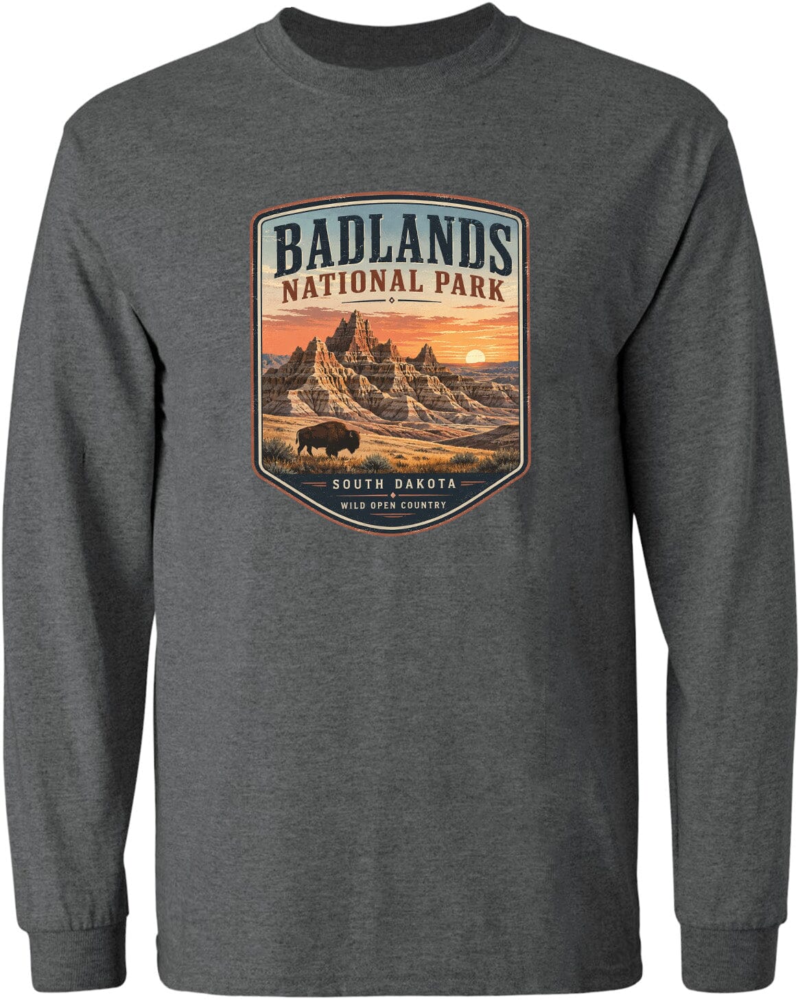 ADULT Badlands National Park Badge Chest Logo T Shirt | Hoodie | Long Sleeve | Sweatshirt | Crew Neck | Tank Top 1 Fiesta Doodle waterproof vinyl sticker. dishwasher safe outdoor sticker.