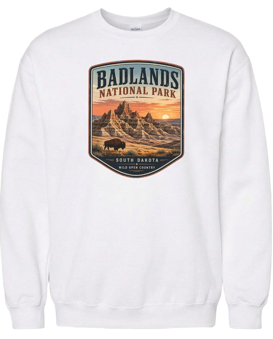 ADULT Badlands National Park Badge Chest Logo T Shirt | Hoodie | Long Sleeve | Sweatshirt | Crew Neck | Tank Top 1 Fiesta Doodle waterproof vinyl sticker. dishwasher safe outdoor sticker.