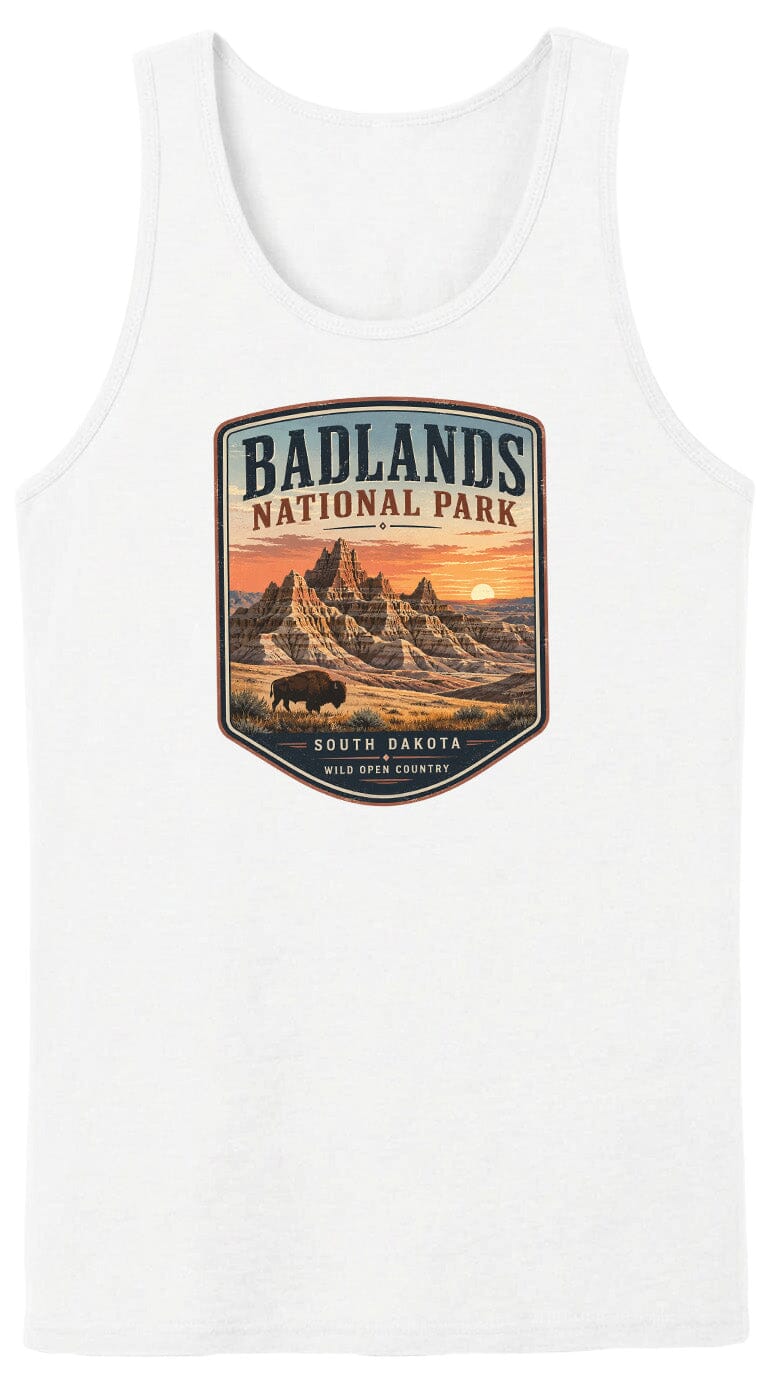 ADULT Badlands National Park Badge Chest Logo T Shirt | Hoodie | Long Sleeve | Sweatshirt | Crew Neck | Tank Top 1 Fiesta Doodle waterproof vinyl sticker. dishwasher safe outdoor sticker.