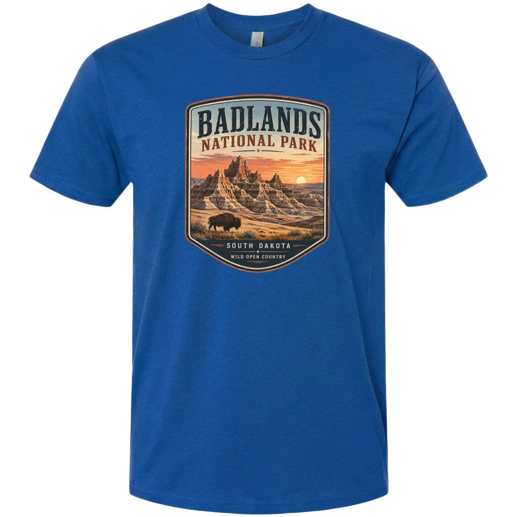 ADULT Badlands National Park Badge Chest Logo T Shirt | Hoodie | Long Sleeve | Sweatshirt | Crew Neck | Tank Top 1 Fiesta Doodle waterproof vinyl sticker. dishwasher safe outdoor sticker.