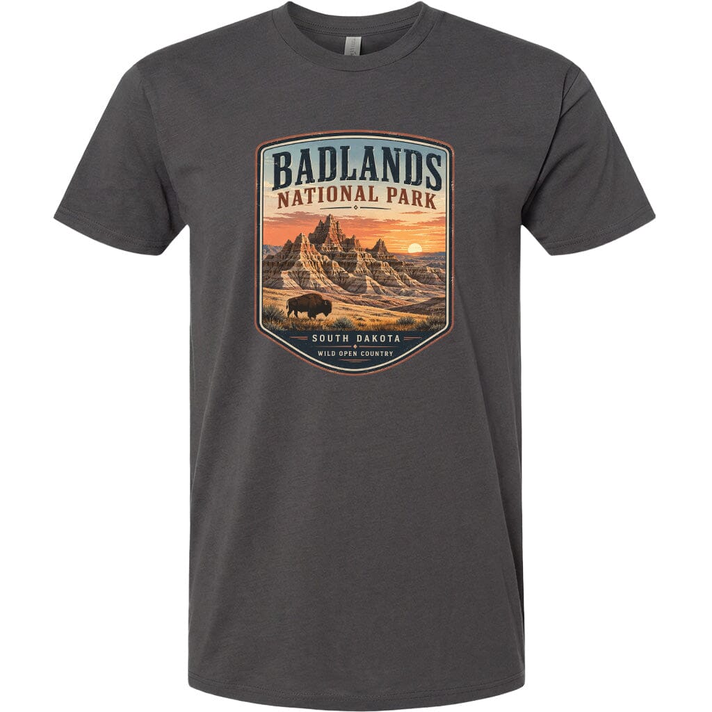 ADULT Badlands National Park Badge Chest Logo T Shirt | Hoodie | Long Sleeve | Sweatshirt | Crew Neck | Tank Top 1 Fiesta Doodle waterproof vinyl sticker. dishwasher safe outdoor sticker.