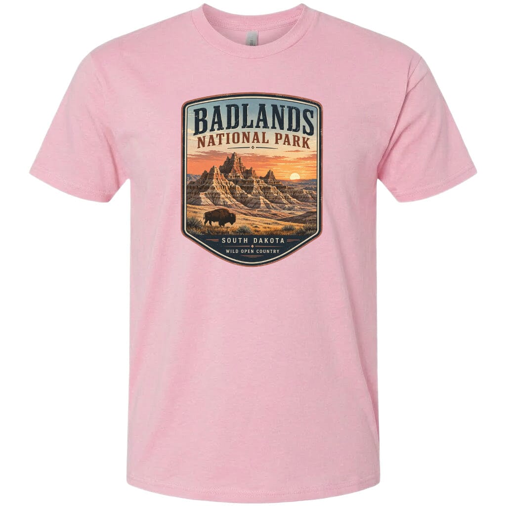 ADULT Badlands National Park Badge Chest Logo T Shirt | Hoodie | Long Sleeve | Sweatshirt | Crew Neck | Tank Top 1 Fiesta Doodle waterproof vinyl sticker. dishwasher safe outdoor sticker.