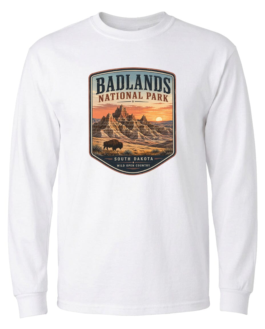 ADULT Badlands National Park Badge Chest Logo T Shirt | Hoodie | Long Sleeve | Sweatshirt | Crew Neck | Tank Top 1 Fiesta Doodle waterproof vinyl sticker. dishwasher safe outdoor sticker.