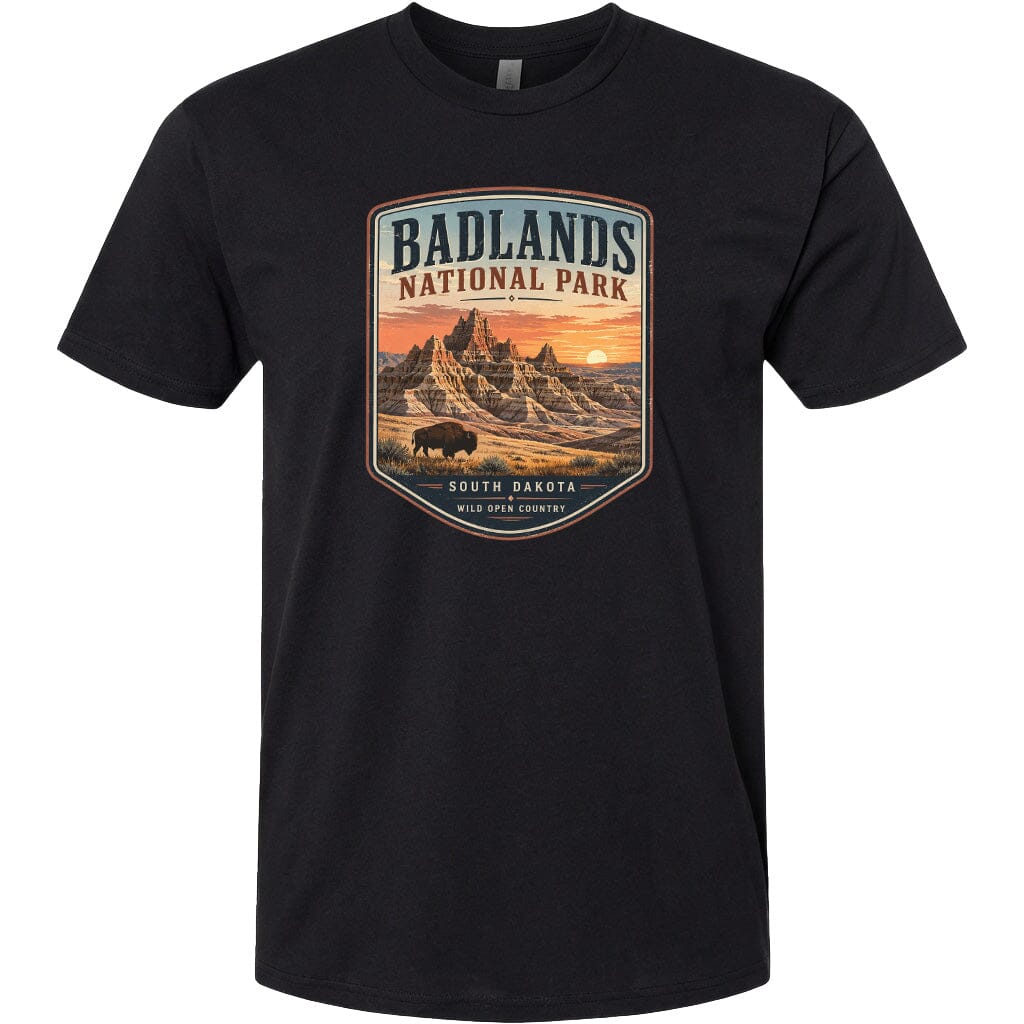ADULT Badlands National Park Badge Chest Logo T Shirt | Hoodie | Long Sleeve | Sweatshirt | Crew Neck | Tank Top 1 Fiesta Doodle waterproof vinyl sticker. dishwasher safe outdoor sticker.