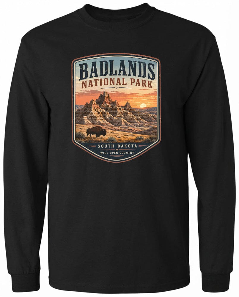 ADULT Badlands National Park Badge Chest Logo T Shirt | Hoodie | Long Sleeve | Sweatshirt | Crew Neck | Tank Top 1 Fiesta Doodle waterproof vinyl sticker. dishwasher safe outdoor sticker.