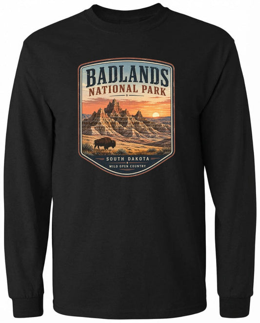 ADULT Badlands National Park Badge Chest Logo T Shirt | Hoodie | Long Sleeve | Sweatshirt | Crew Neck | Tank Top 1 Fiesta Doodle waterproof vinyl sticker. dishwasher safe outdoor sticker.
