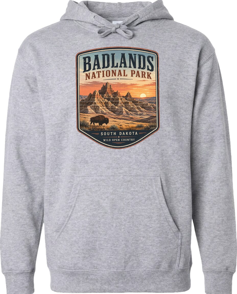 ADULT Badlands National Park Badge Chest Logo T Shirt | Hoodie | Long Sleeve | Sweatshirt | Crew Neck | Tank Top 1 Fiesta Doodle waterproof vinyl sticker. dishwasher safe outdoor sticker.