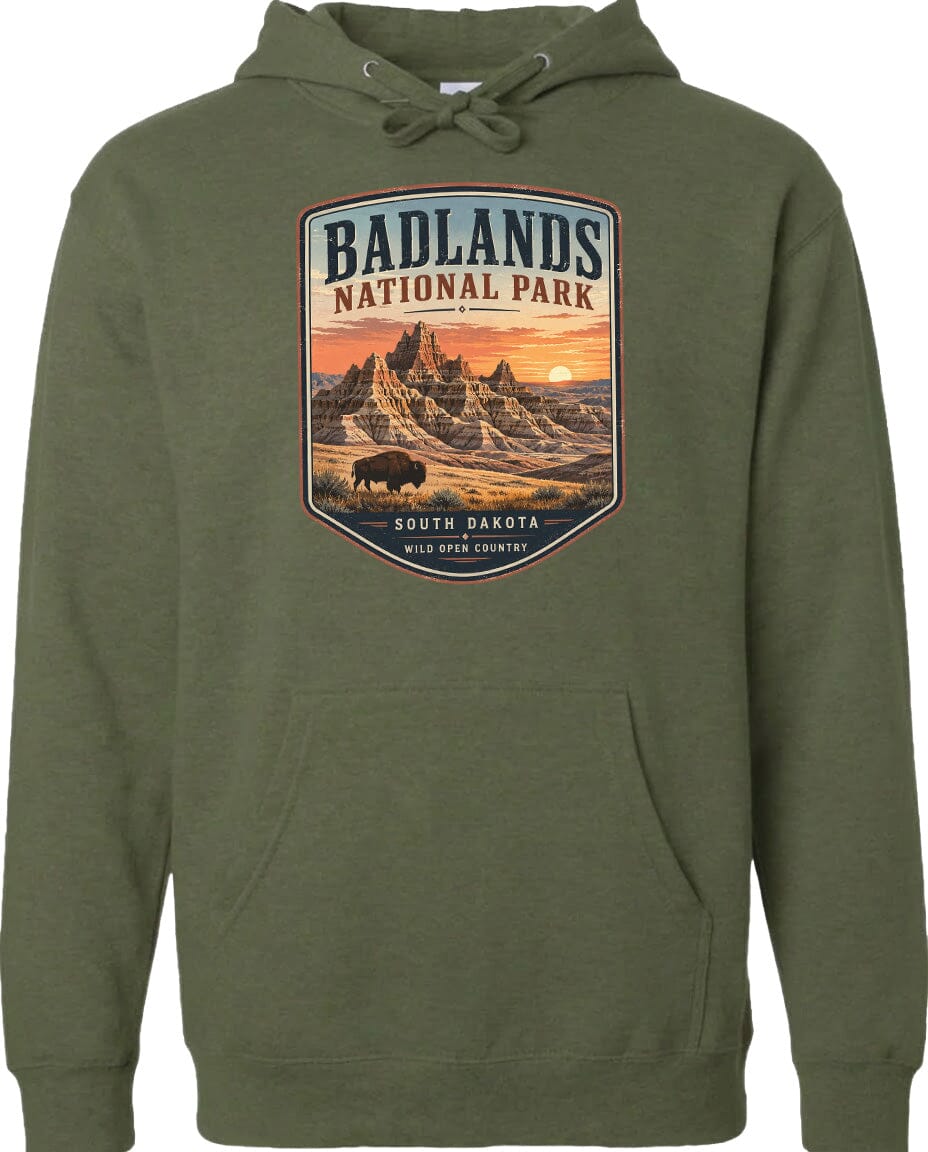 ADULT Badlands National Park Badge Chest Logo T Shirt | Hoodie | Long Sleeve | Sweatshirt | Crew Neck | Tank Top 1 Fiesta Doodle waterproof vinyl sticker. dishwasher safe outdoor sticker.