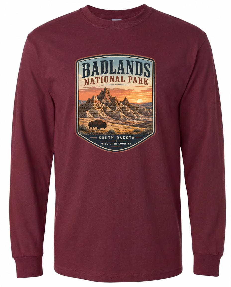 ADULT Badlands National Park Badge Chest Logo T Shirt | Hoodie | Long Sleeve | Sweatshirt | Crew Neck | Tank Top 1 Fiesta Doodle waterproof vinyl sticker. dishwasher safe outdoor sticker.