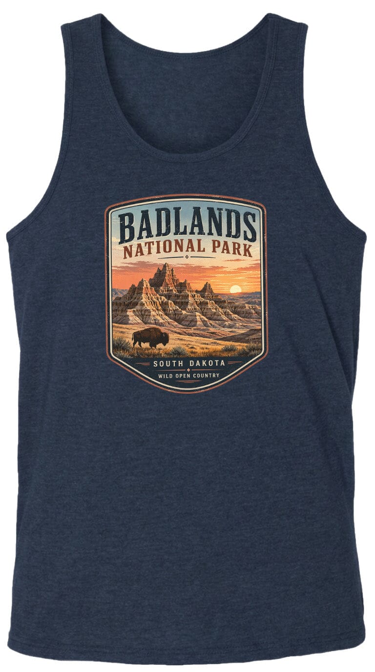 ADULT Badlands National Park Badge Chest Logo T Shirt | Hoodie | Long Sleeve | Sweatshirt | Crew Neck | Tank Top 1 Fiesta Doodle waterproof vinyl sticker. dishwasher safe outdoor sticker.