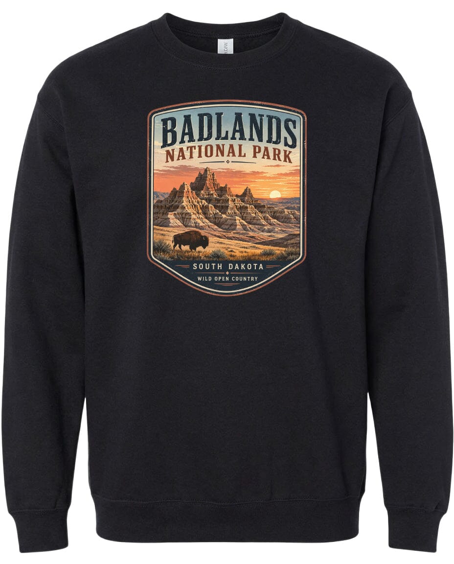 ADULT Badlands National Park Badge Chest Logo T Shirt | Hoodie | Long Sleeve | Sweatshirt | Crew Neck | Tank Top 1 Fiesta Doodle waterproof vinyl sticker. dishwasher safe outdoor sticker.