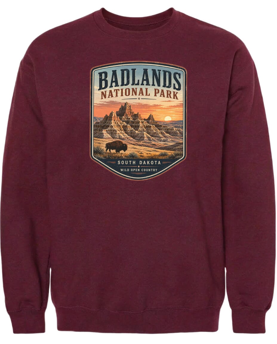 ADULT Badlands National Park Badge Chest Logo T Shirt | Hoodie | Long Sleeve | Sweatshirt | Crew Neck | Tank Top 1 Fiesta Doodle waterproof vinyl sticker. dishwasher safe outdoor sticker.