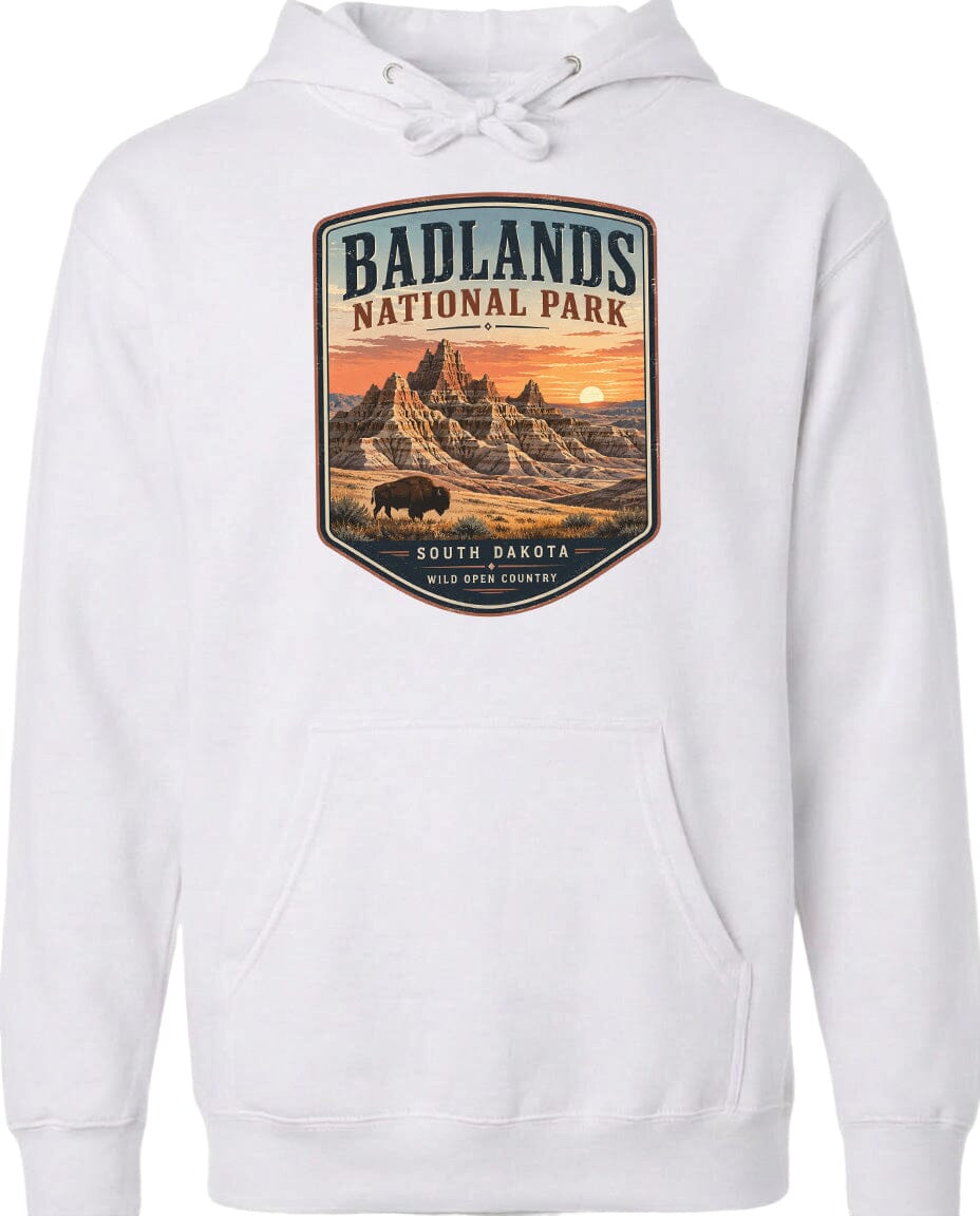 ADULT Badlands National Park Badge Chest Logo T Shirt | Hoodie | Long Sleeve | Sweatshirt | Crew Neck | Tank Top 1 Fiesta Doodle waterproof vinyl sticker. dishwasher safe outdoor sticker.
