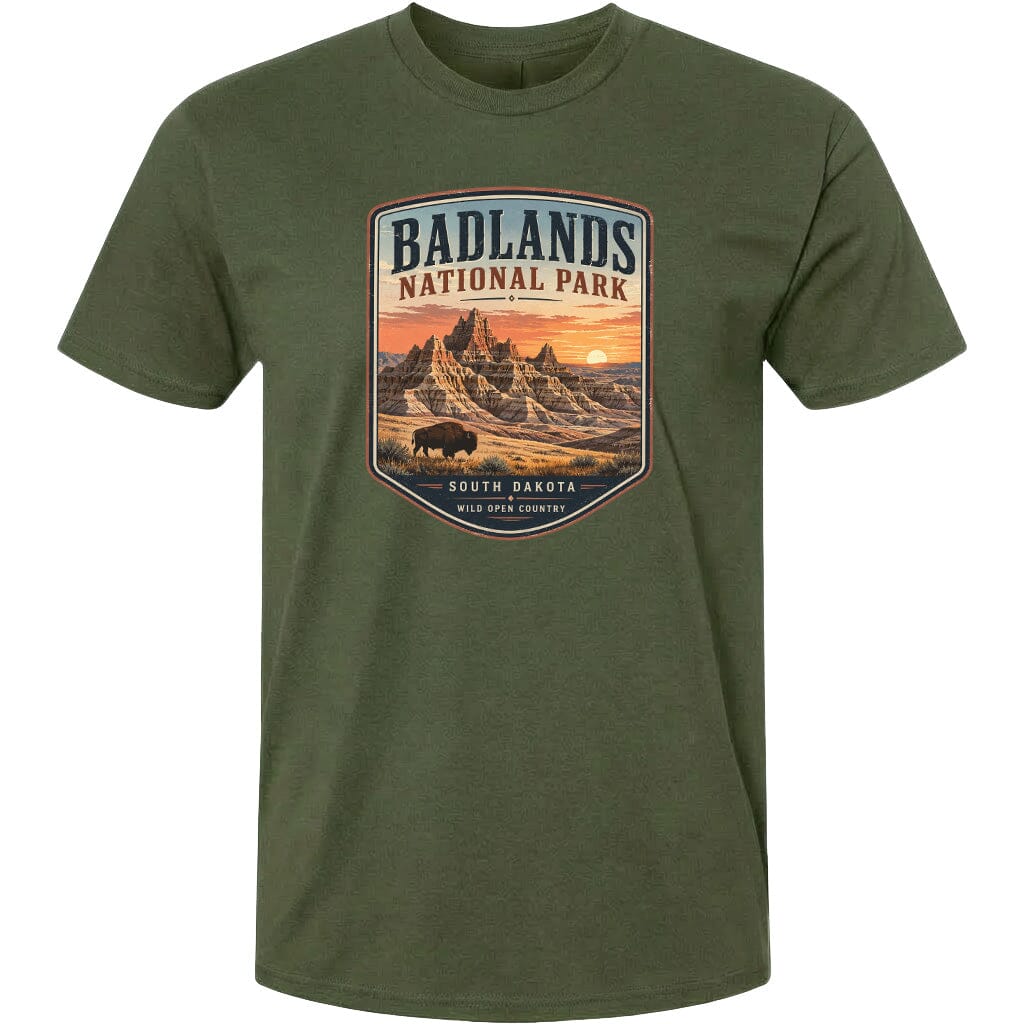 ADULT Badlands National Park Badge Chest Logo T Shirt | Hoodie | Long Sleeve | Sweatshirt | Crew Neck | Tank Top 1 Fiesta Doodle waterproof vinyl sticker. dishwasher safe outdoor sticker.