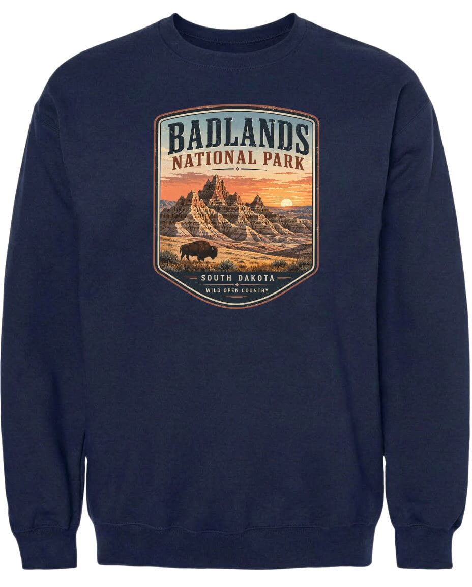 ADULT Badlands National Park Badge Chest Logo T Shirt | Hoodie | Long Sleeve | Sweatshirt | Crew Neck | Tank Top 1 Fiesta Doodle waterproof vinyl sticker. dishwasher safe outdoor sticker.