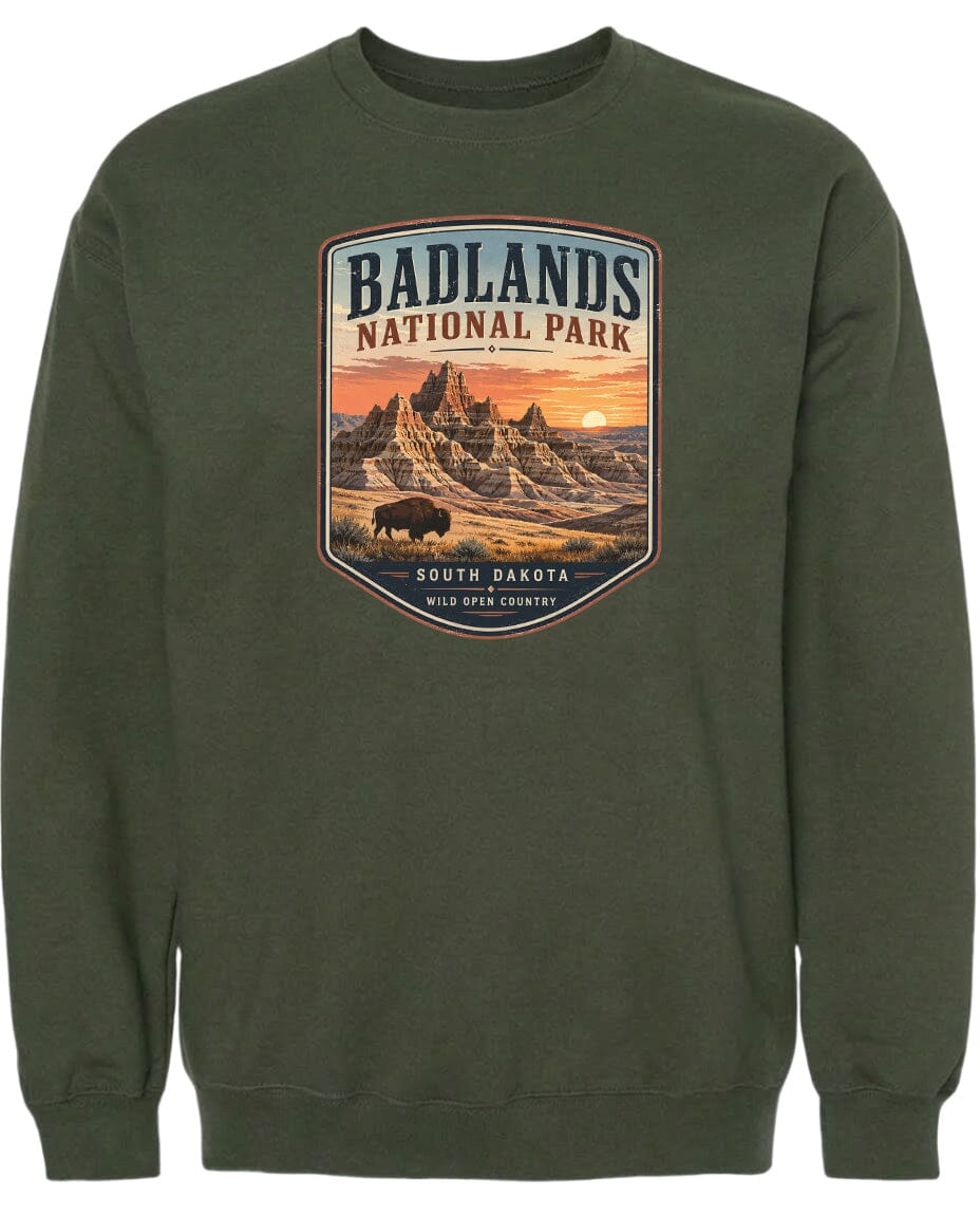 ADULT Badlands National Park Badge Chest Logo T Shirt | Hoodie | Long Sleeve | Sweatshirt | Crew Neck | Tank Top 1 Fiesta Doodle waterproof vinyl sticker. dishwasher safe outdoor sticker.