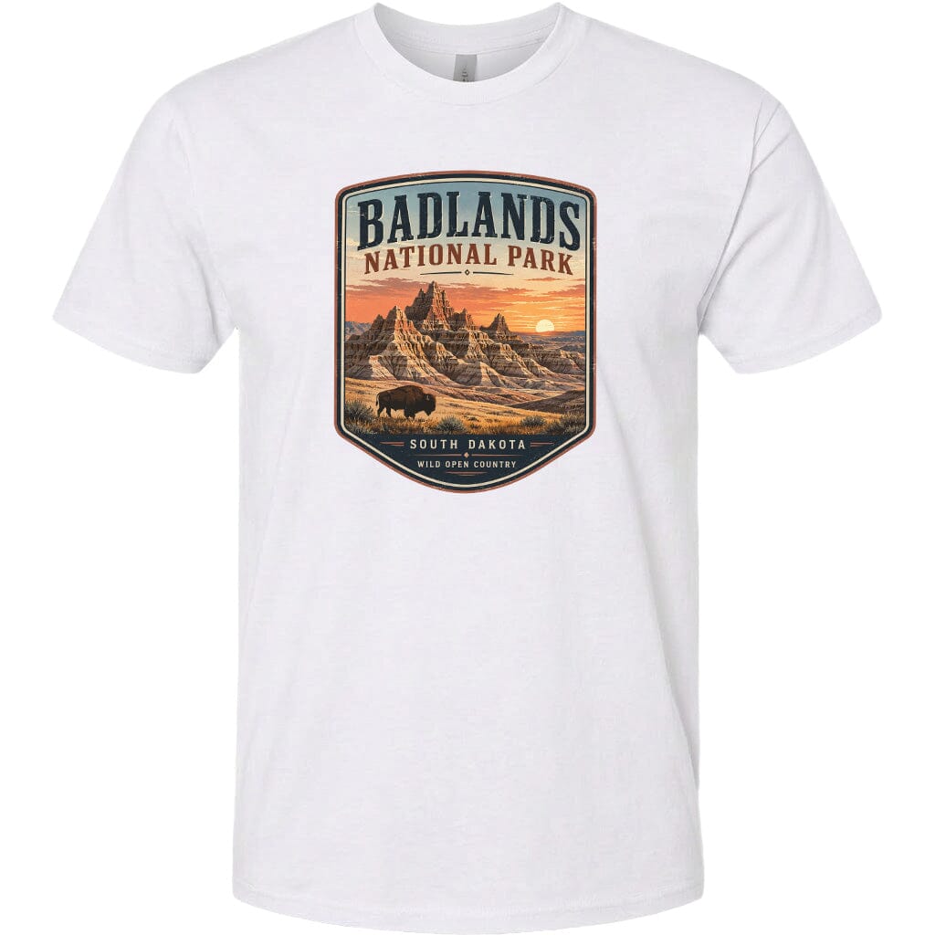 ADULT Badlands National Park Badge Chest Logo T Shirt | Hoodie | Long Sleeve | Sweatshirt | Crew Neck | Tank Top 1 Fiesta Doodle waterproof vinyl sticker. dishwasher safe outdoor sticker.