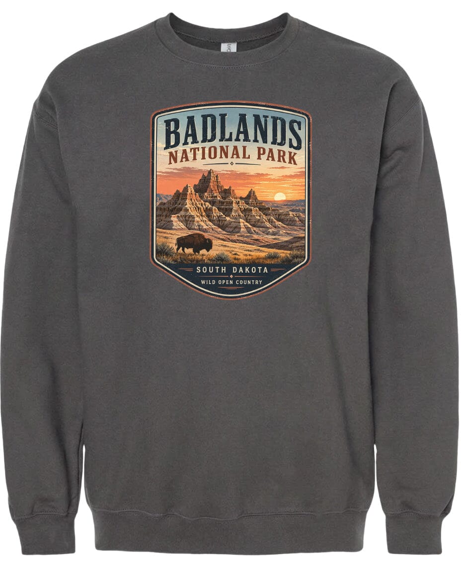 ADULT Badlands National Park Badge Chest Logo T Shirt | Hoodie | Long Sleeve | Sweatshirt | Crew Neck | Tank Top 1 Fiesta Doodle waterproof vinyl sticker. dishwasher safe outdoor sticker.