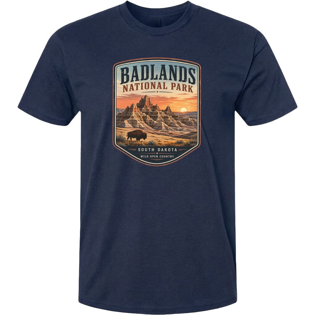 ADULT Badlands National Park Badge Chest Logo T Shirt | Hoodie | Long Sleeve | Sweatshirt | Crew Neck | Tank Top 1 Fiesta Doodle waterproof vinyl sticker. dishwasher safe outdoor sticker.
