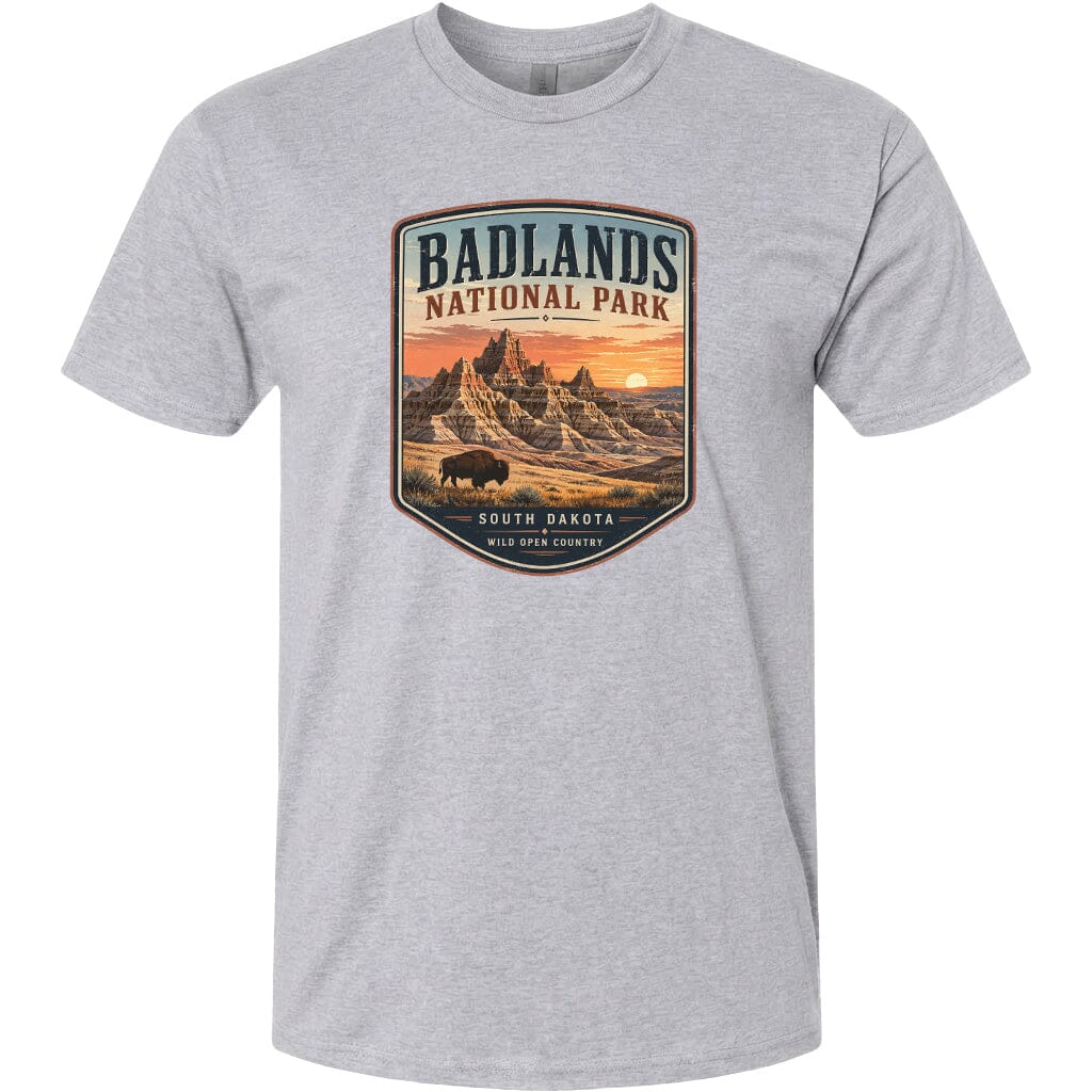 ADULT Badlands National Park Badge Chest Logo T Shirt | Hoodie | Long Sleeve | Sweatshirt | Crew Neck | Tank Top 1 Fiesta Doodle waterproof vinyl sticker. dishwasher safe outdoor sticker.