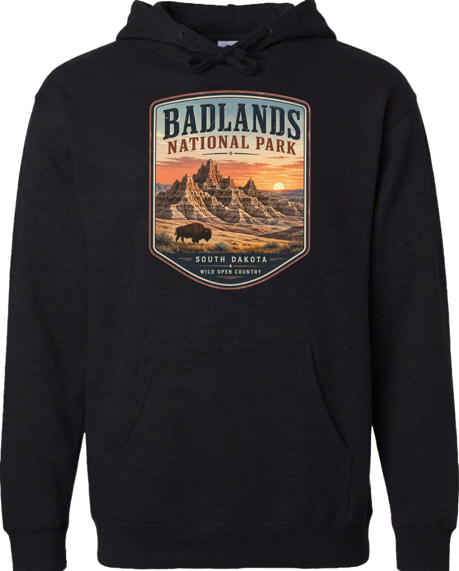 ADULT Badlands National Park Badge Chest Logo T Shirt | Hoodie | Long Sleeve | Sweatshirt | Crew Neck | Tank Top 1 Fiesta Doodle waterproof vinyl sticker. dishwasher safe outdoor sticker.