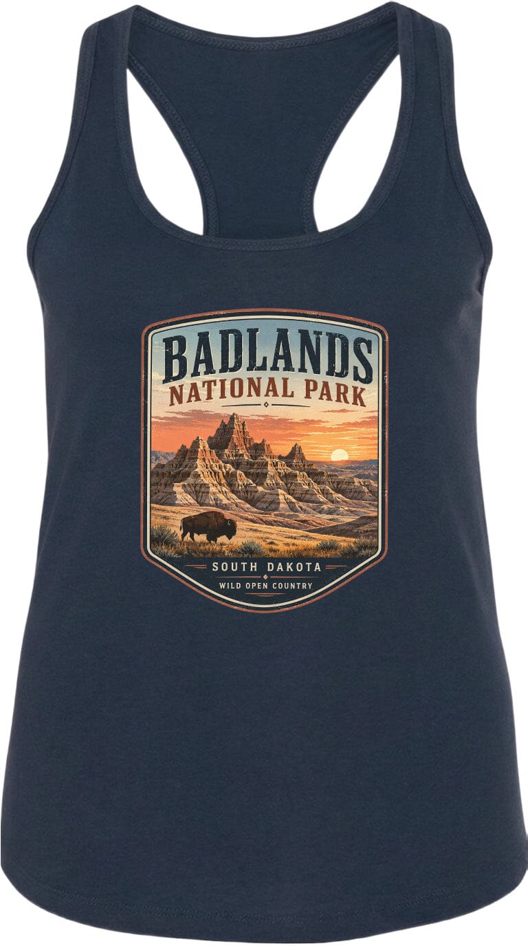 ADULT Badlands National Park Badge Chest Logo T Shirt | Hoodie | Long Sleeve | Sweatshirt | Crew Neck | Tank Top 1 Fiesta Doodle waterproof vinyl sticker. dishwasher safe outdoor sticker.
