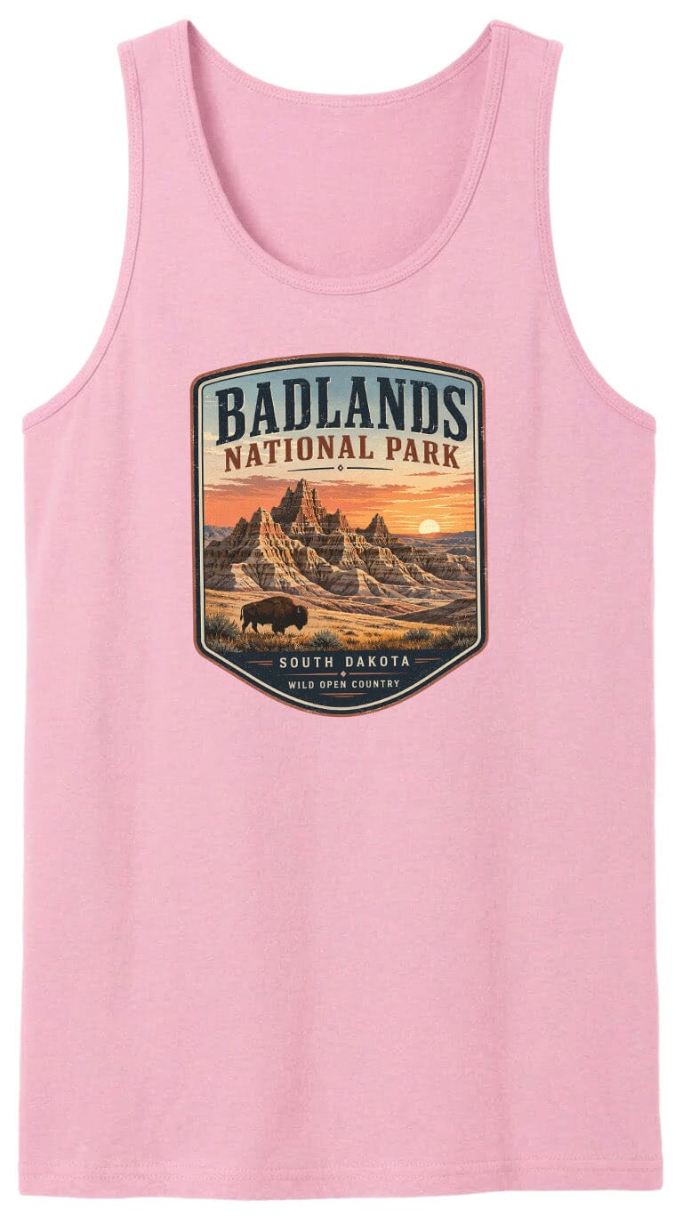 ADULT Badlands National Park Badge Chest Logo T Shirt | Hoodie | Long Sleeve | Sweatshirt | Crew Neck | Tank Top 1 Fiesta Doodle waterproof vinyl sticker. dishwasher safe outdoor sticker.
